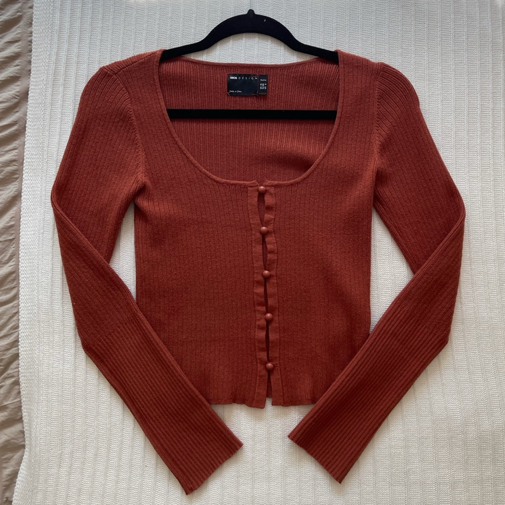Rust crop button cardigan top sweater
